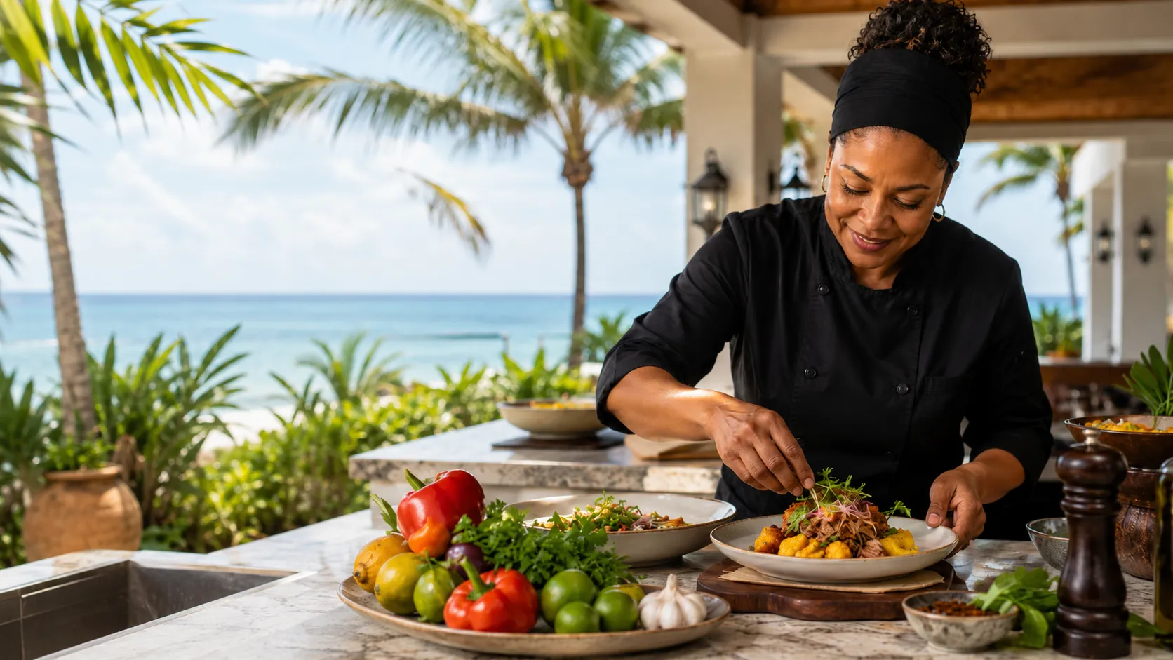 Private chef preparing a meal at a luxury villa in Cuba